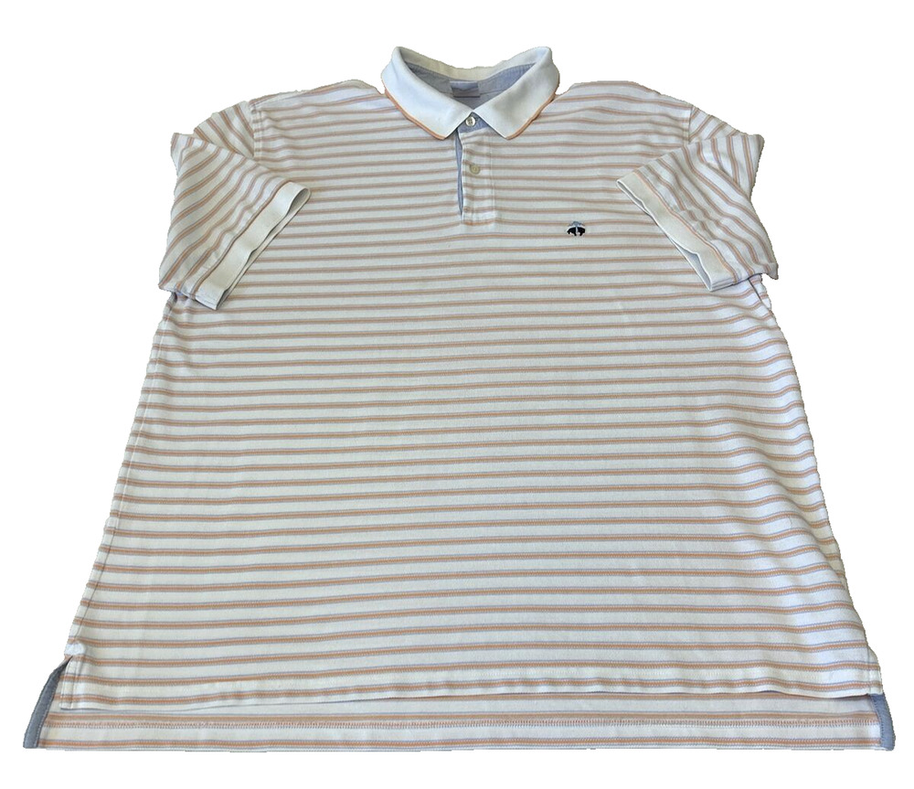 Brooks Brothers Men's Performance Polo Shirt 100% Cotton XXL White Striped Logo